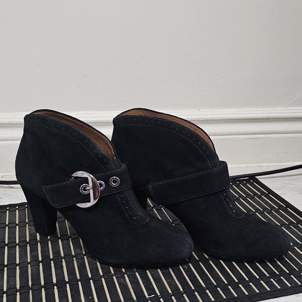 Geox Respina Black Suede Ankle Boots with Buckle